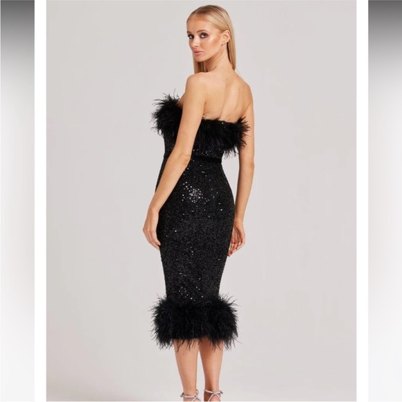 NWT Nadine Merabi sequin beaded black feather dress - Picture 9 of 10